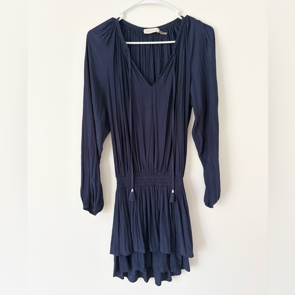 Ramy Brook Navy Raylene Tiered V Neck Long Sleeve Mini Dress Size XS - Picture 4 of 7